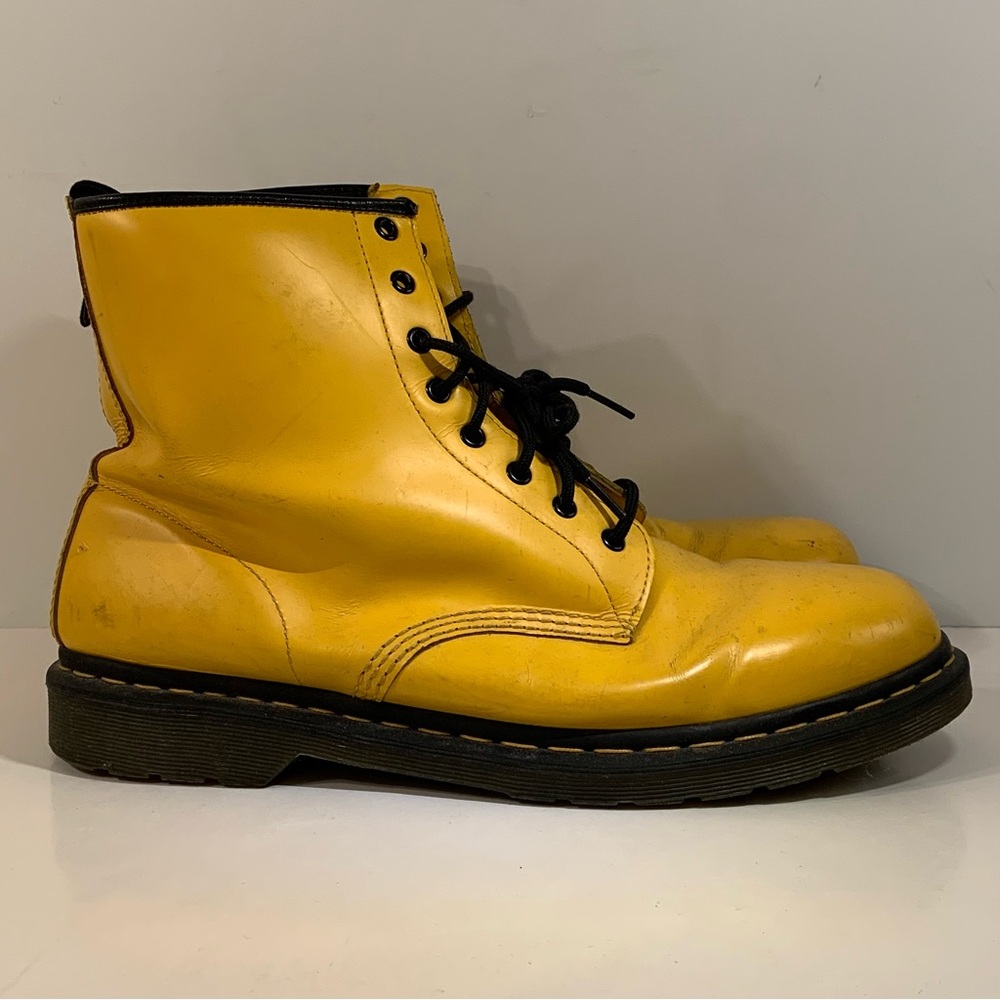🥾 DR. MARTENS 1460 SMOOTH MUSTARD GOLD YELLOW COMBAT LEATHER BOOTS SIZE 14 🥾